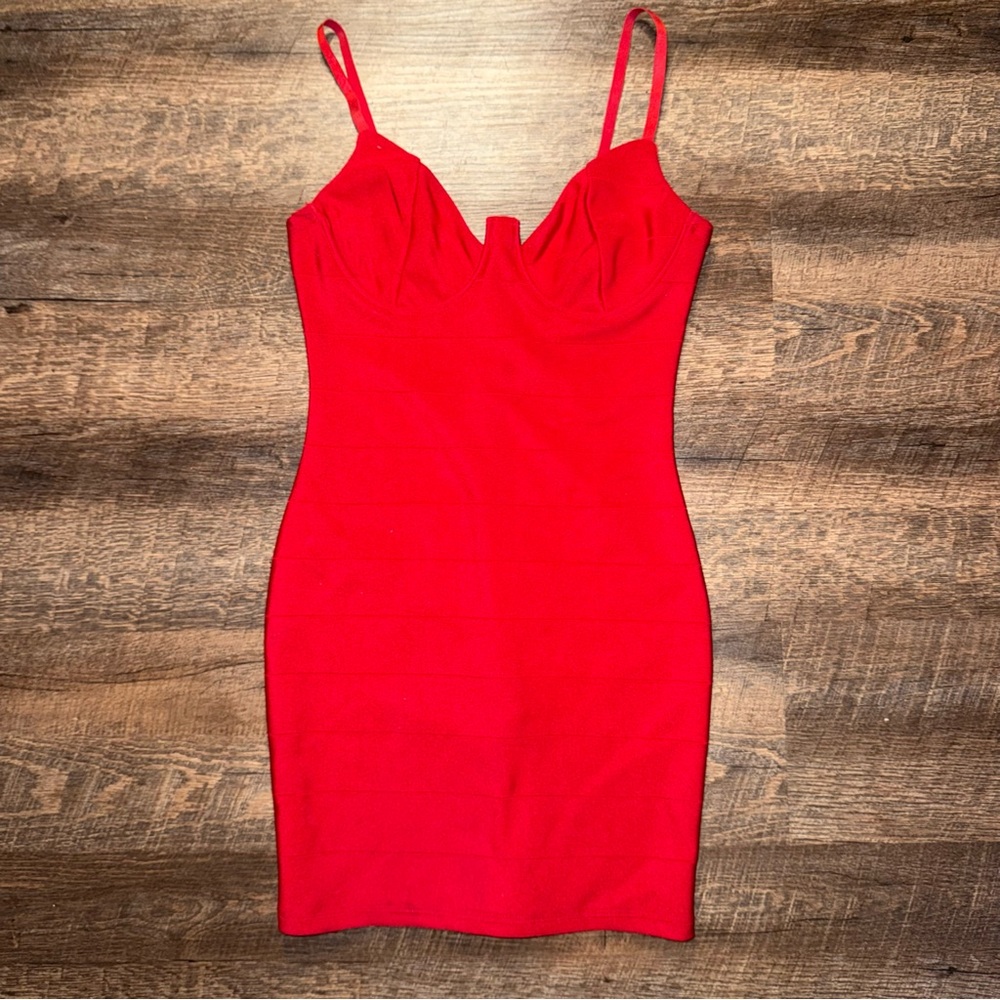 Fashion Nova Indiana Bandage Mini Dress Vibrant Red Dress Women’s Size Small